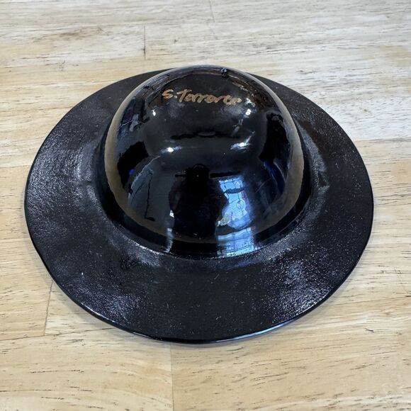 Blown Fused Glass Dish Millefiori Cat & Mouse Design Textured Mod Modern Signed - Picture 9 of 16